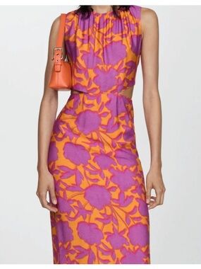 Mango Midi Purple and Orange Floral Dress